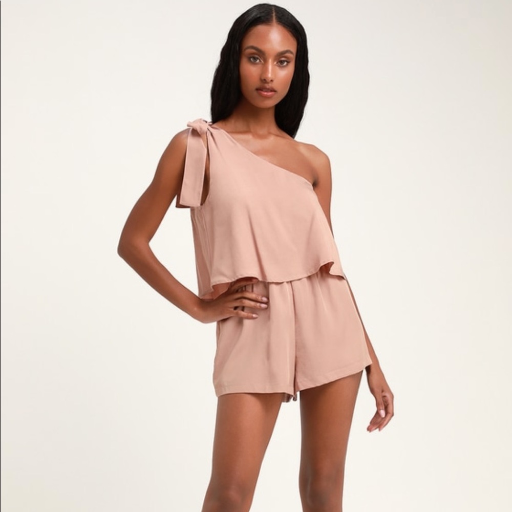 Lulus dusty rose one-shoulder tie romper